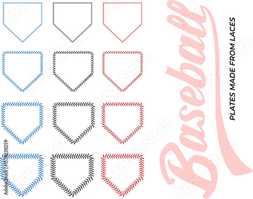 Abstract Plates set frame made from red baseball stitch details. Vector illustration on white
