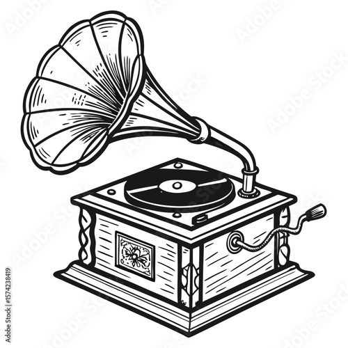 Antique gramophone with ornate details and crank vintage