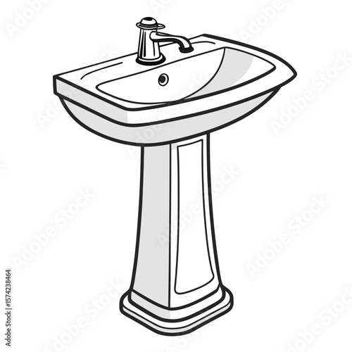 White pedestal washbasin with chrome faucet sink pedestal sink