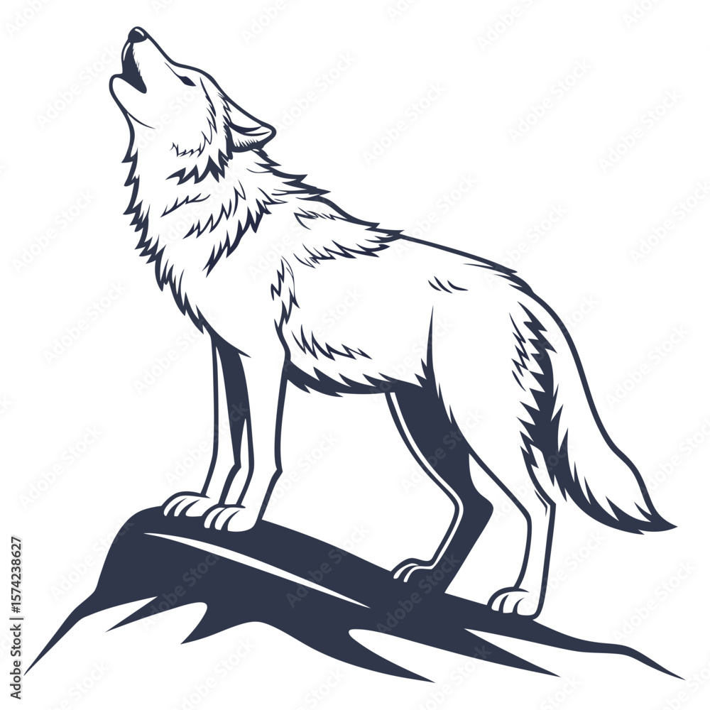 Fototapeta premium Howling wolf on rocky outcrop animal wildlife