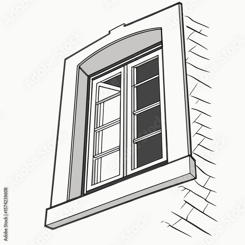 Architectural window with brick detail building exterior