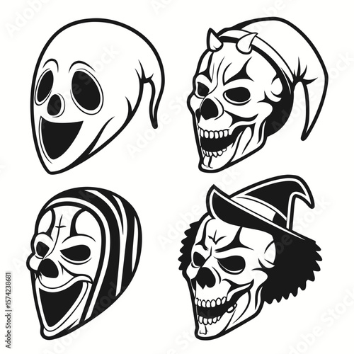 Spooky ghost skull devil clown witch masks halloween horror