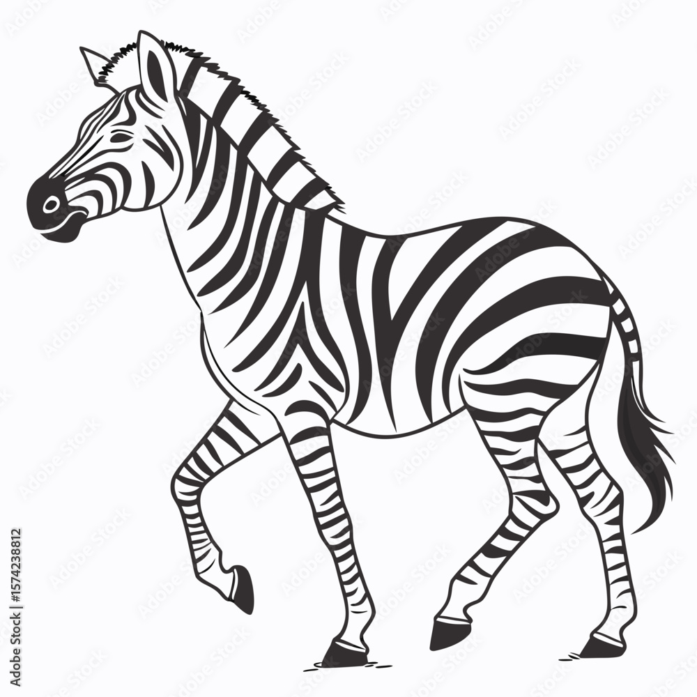 Fototapeta premium Striped zebra walking on white background animal wildlife