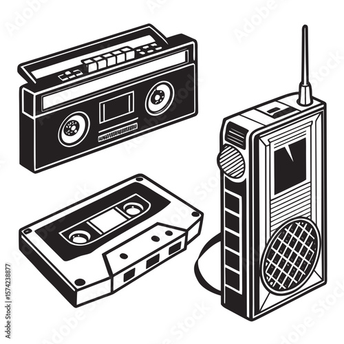 Retro audio devices and cassette tape vintage technology