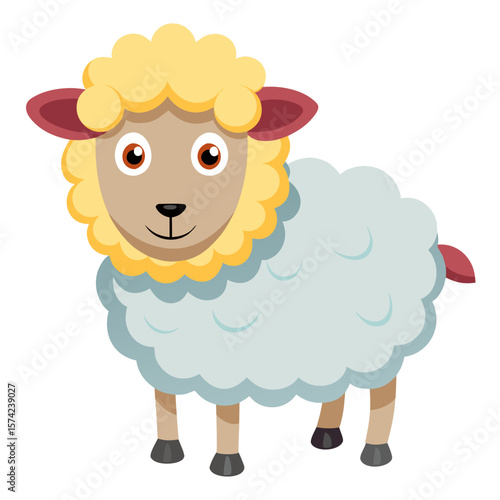 Fluffy sheep with yellow wool and light blue body animal cartoon