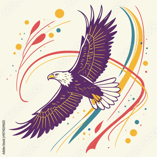 Majestic eagle soaring with colorful abstract streaks bird flight