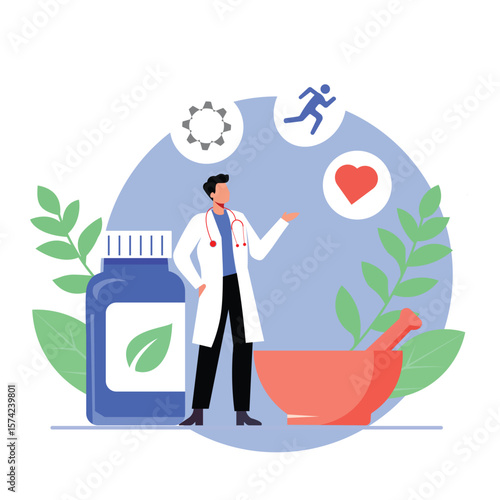 Medical and Holistic Healthcare Concept Featuring Physician and Natural Remedies