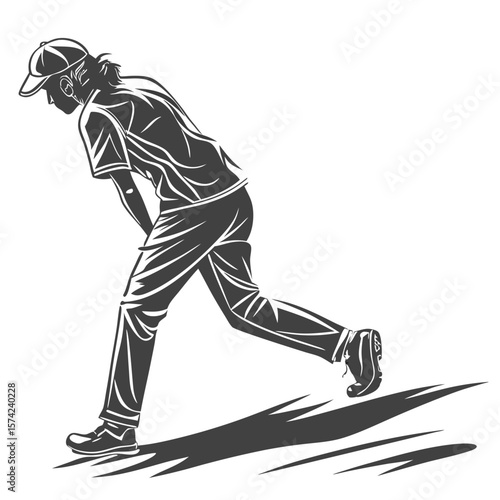 Stylized bowler in action with shadow cricket sport