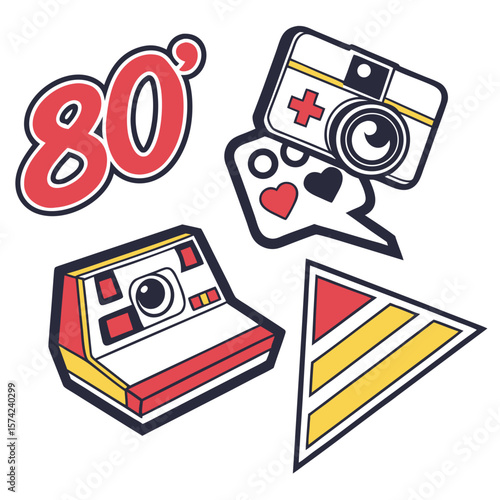 Retro camera and geometric shapes vintage eighties