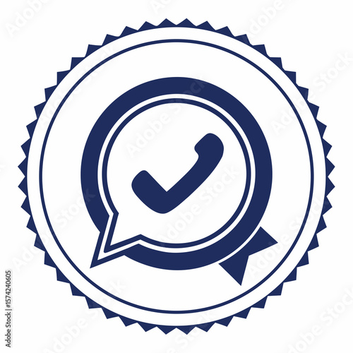 Dark blue phone inside circular badge with ribbon whatsapp icon phone icon