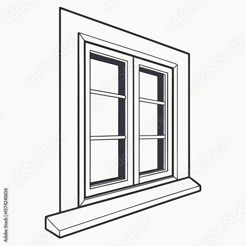 Window frame with multiple panes and sill architectural element
