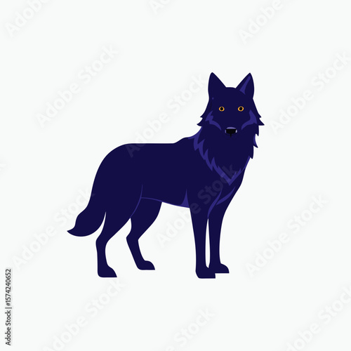 Dark blue wolf with yellow eyes standing animal canine