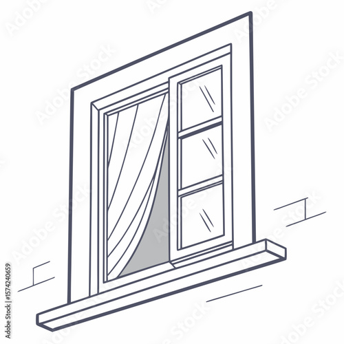 Open window with curtains and sill interior