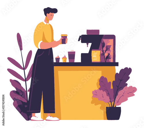 Person Making Coffee at a Stylish Cafe with Modern Decor Elements