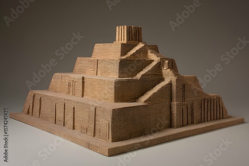 Elegant, intricate ziggurat model showcases ancient Mesopotamian architecture on a plain background.