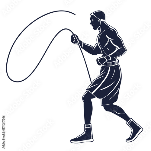 Muscular boxer silhouette in action jumping rope for cardio training and athletic conditioning workout