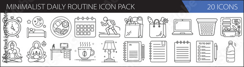 Minimalist Daily Routine Icon Pack – 20 Line Style Vector Icons for Daily Schedule & Habits