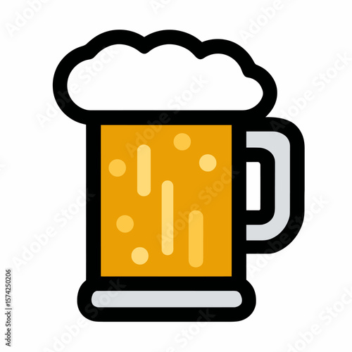 Frothy beer fills tall glass mug in simple design