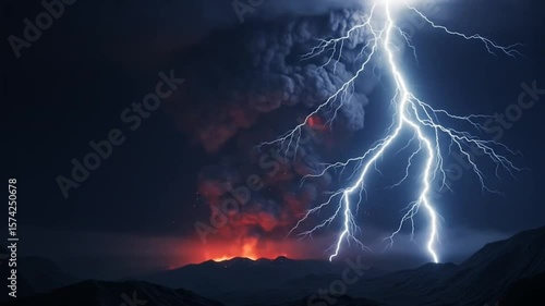 Active volcano footage with lightning striking ash cloud