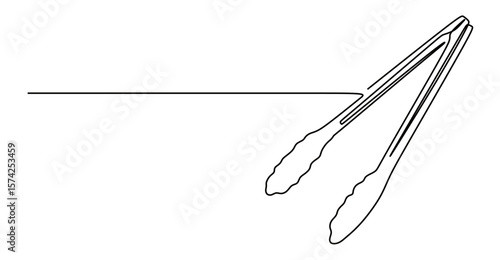 the continuous line art of a food tongs