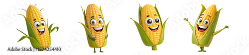 Happy Cartoon Corn Cobs Transparent Backgrounds