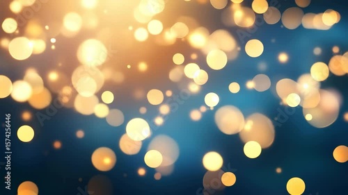 A vibrant abstract background of golden and orange bokeh lights shimmering against a deep blue backdrop, conveying celebration and festive ambiance.