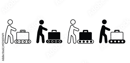 Baggage Claim Icon Simple Black and White People Carrying Suitcase Vector Design