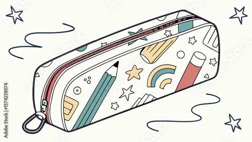 Illustration of open notebooks with school supplies and graduation cap with a spiral binding design