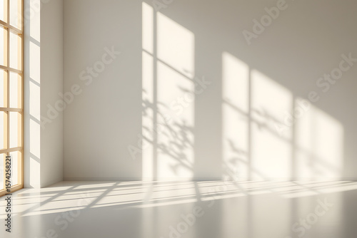 Minimalist White Room with Sunlight Home Interior Design Copy Space