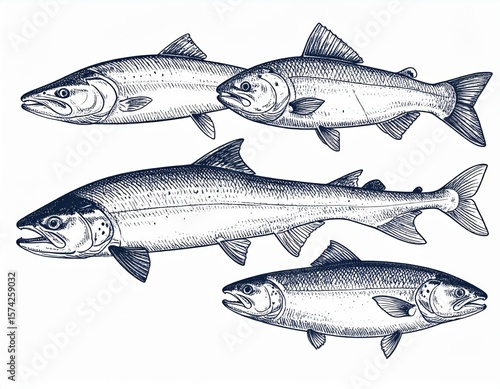 Four Types Of Salmon Illustration