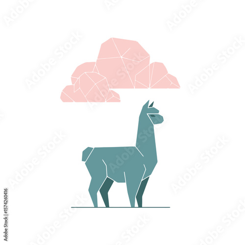 Stylized Llama Under Geometric Cloud - Minimalist Design