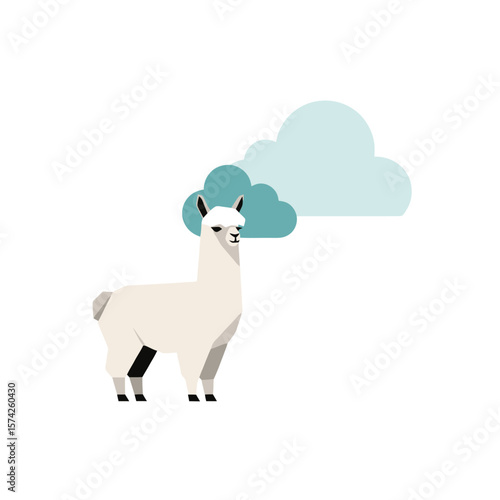 Llama Under a Cloud - Minimalist Illustration