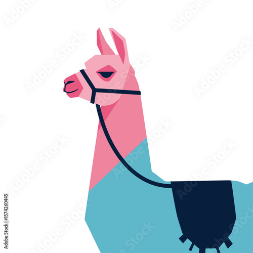 Stylized Llama Illustration with Geometric Shapes
