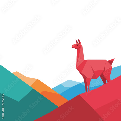 Geometric Llama Andes Mountains Illustration
