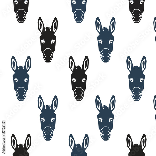Donkey Head Pattern: Farm Animal Vector Background