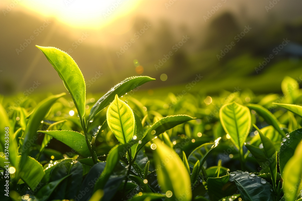 Fototapeta premium Sunlit Tea Plant Leaves