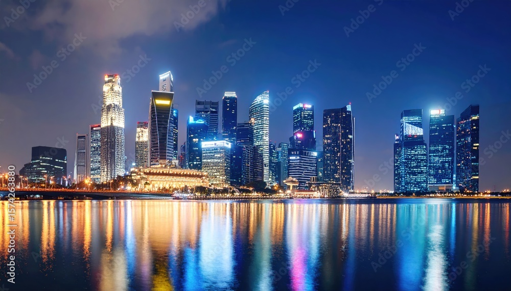 City skyline at night, reflected in water (1) City skyline at night, reflected in water (1)