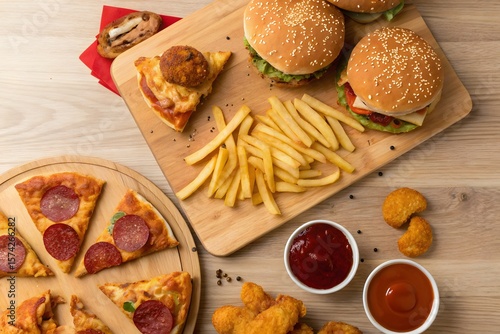Assorted Junk Food Feast on Table