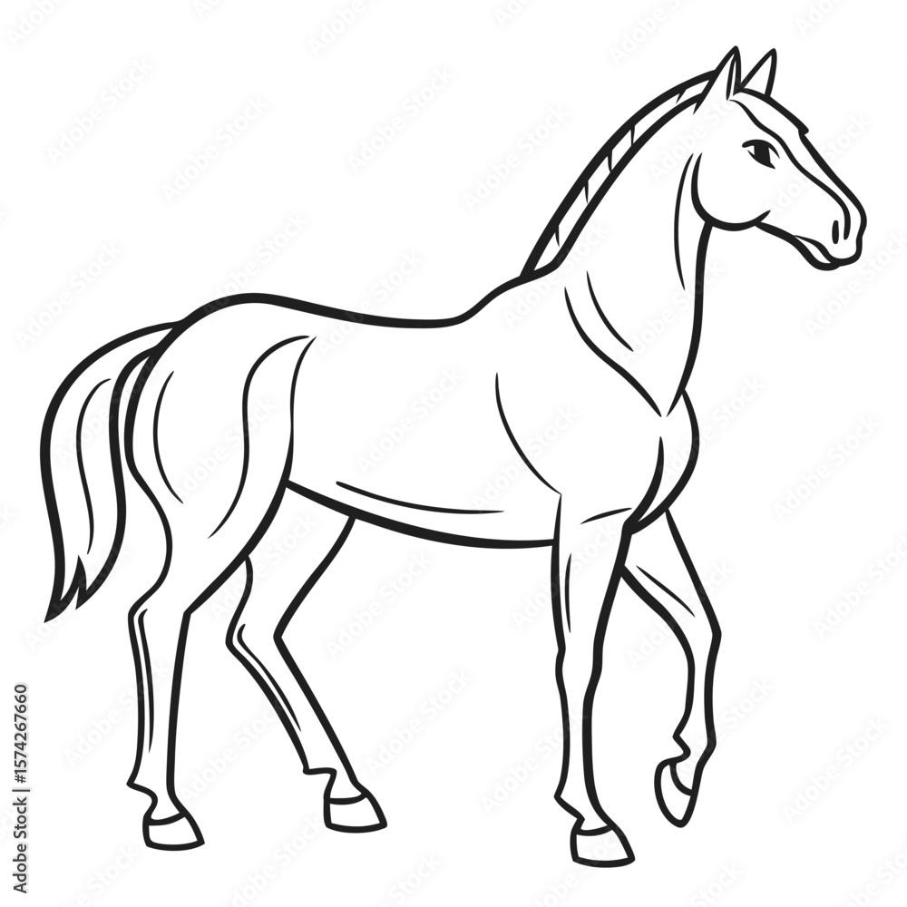 Obraz premium Hand Drawn Black Outline Horse Illustration White Background