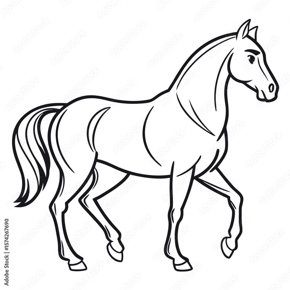 Obraz premium Hand Drawn Black Outline Horse Illustration White Background 2