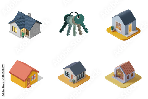 3D House Models with Keys - Real Estate Marketing Collage Template