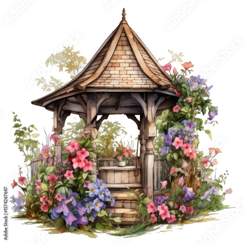 flowers in a wooden house