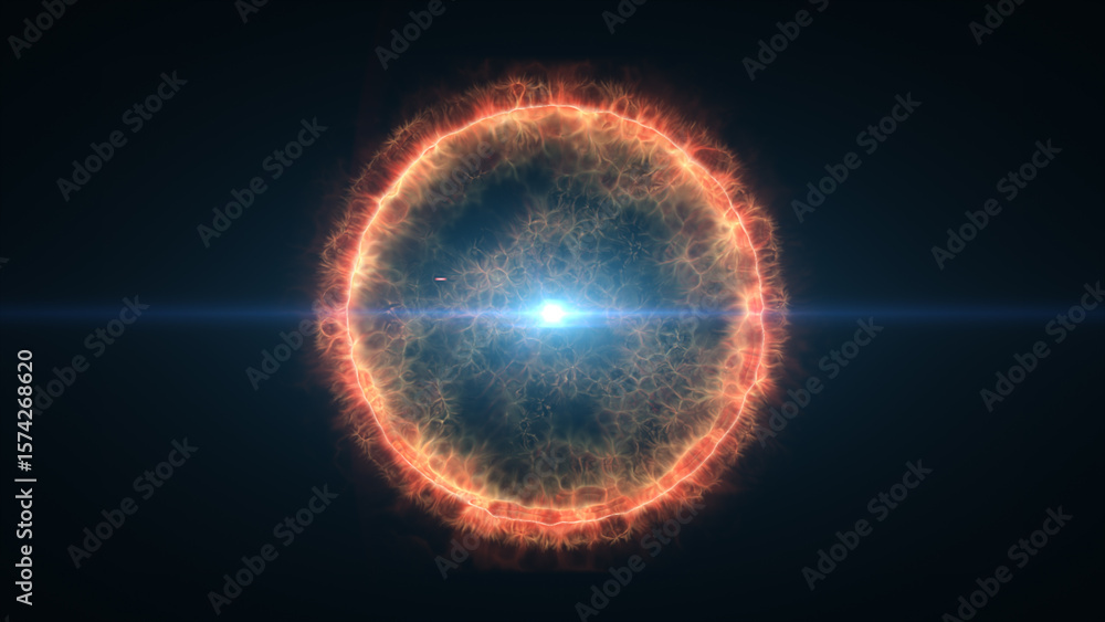 Obraz premium Golden star-like energy core radiating intense light waves and glowing plasma, symbolizing power and heat