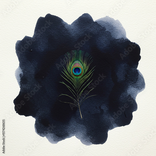 Vivid Peacock Feather on Da...