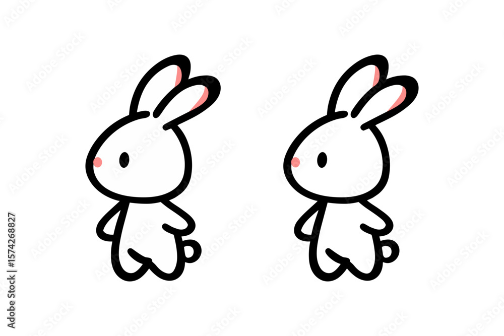 Naklejka premium Doodle style Icon of cute charming rabbit in simple minimalistic design
