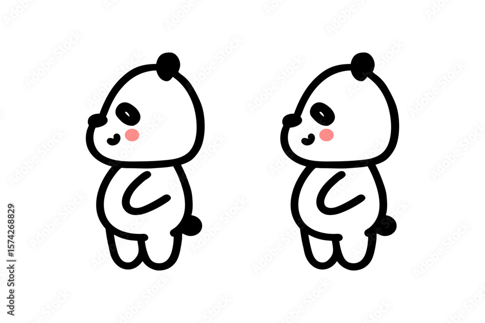 Fototapeta premium Doodle style Icon of cute adorable panda in simple minimalistic design