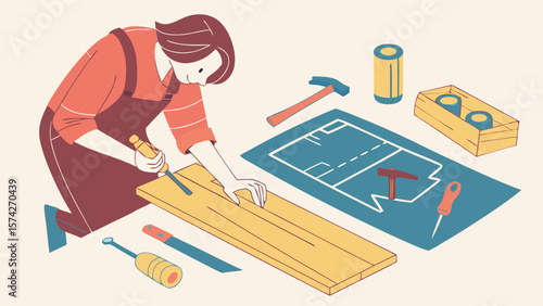 "Illustration of DIY Woodworking Project in Progress"