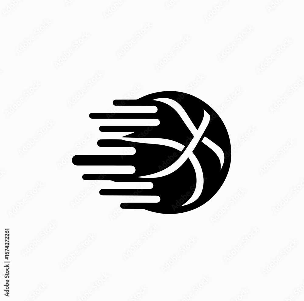 Minimalistic Black Basketball Logo – Fast Shot Through Hoop on White Background Minimalistic Black Basketball Logo – Fast Shot Through Hoop on White Background