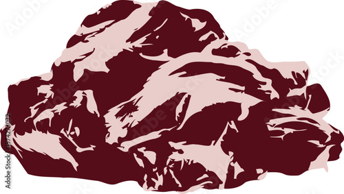 Dark red raw beef chunks piled high presented as a food ingredient silhouette on a clean white background
