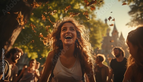 A group of friends playing ultimate frisbee in a park